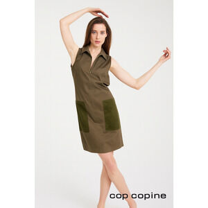 Cop. Copine US Sz 6 Y2K Urban Utility Dress France Paris Brown Green Zip Mini